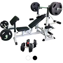 Kraftstation - inkl. 100kg Hantelset. Multifunktion Trainingsbank mit Gewichten WEISS No Size