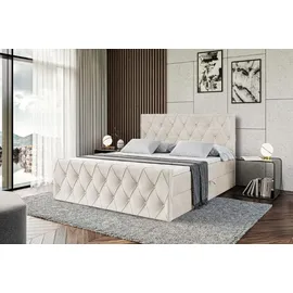 altdecor Boxspringbett mit Matratze und Lattenrost - AMAY - 120x200 cm Beige Samt - Boxbett, Fußteil, Topper, Polsterbett mit Bettkasten, Bett mit... - Creme