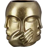 Casablanca by Gilde GILDE Vase Blumenvase aus Keramik - Gesichtsvase Nichts sehen hören Sagen - wasserdicht europäische Herstellung - Farbe: antik Gold Höhe 23 cm