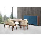 JVmoebel Esszimmer-Set, Ess Tisch + 6 Luxus Leder Sessel Stühle Lehn Stuhl Designer Holz braun