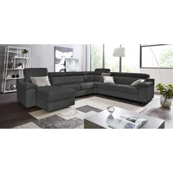 Wohnlandschaft CALIA ITALIA "CS_Mambo, U-Form, Familiensofa, bequem und zeitlos", schwarz, B:360cm H:98cm T:286cm, Sofas, in Leder, inklusive Kopfteilverstellung