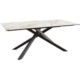 DeLife Esstisch Edge 200x100 Keramik Calacatta Luxe Weiß-Gold-Grau Kreuzgestell Rechteck Schwarz, - Weiß