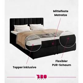 bromarkt Boxspringbett mit 2 Bettkasten, Bonell-Matratze, Polsterbett, Bett Schwarz Kronos 7, 160 x 200 cm) - Schwarz