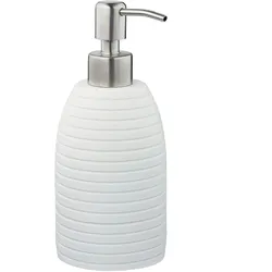 Relaxdays Seifenspender, 300 ml, nachfüllbar, Bad, WC, Küche, Flüssigseifenspender, Polyresin, Edelstahlpumpe, weiß
