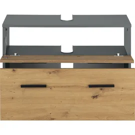 INOSIGN Waschbeckenunterschrank INOSIGN "Skara", grau (anthrazit, artisan eichefarben), B:80cm H:55cm T:35cm, Spanplatte, Schränke, Waschbeckenunterschrank, mit Klappe und Schubkasten, schwarze Griffe, Breite 80 cm, Höhe 55 cm