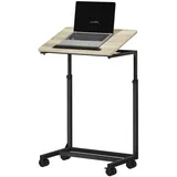 MODFU Beistelltisch C Form höhenverstellbar mit Rollen 55x36x83 cm Eiche neigbare Tischplatte 0 bis 60 Grad mobiler Laptop Sofatisch für kleine Räume