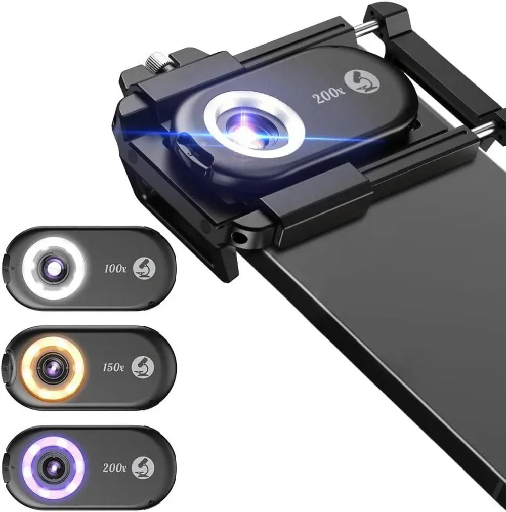 3-in-1 Mini-Mikroskop für Smartphone-Kamera mit LED-Lichtern