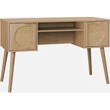 sweeek - Schreibtisch mit Holzdekor und Rohrgeflecht, 2 Türen