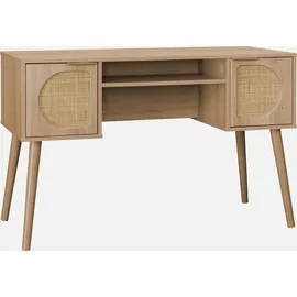 sweeek - Schreibtisch mit Holzdekor und Rohrgeflecht, 2 Türen