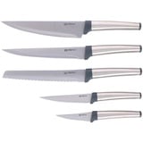 Alpina Kochmesserset 5-Teilig - Profi Messerset - Multifunktionales Chefmesser - Bestückt für Küchen - Allzweckmesser aus Edelstahl - Brotmesser - 20,5 bis 33,5 cm - Silber