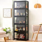 errtsdb 60x33x172cm glasvitrine, 5 Schicht vitrinenschrank vitrine, sammlervitrine vitrinenschrank Wohnzimmer Vitrinenschrank Stehend für Sammlerstücke, Bücher, Schwarz/Auf DREI Seiten transparent