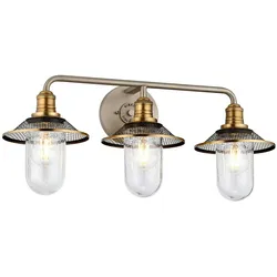 Licht-Erlebnisse Wandaußenleuchte GENIO Nickel antik, Transparent, Messing Antik, 3x E27 bis 40W LE121363