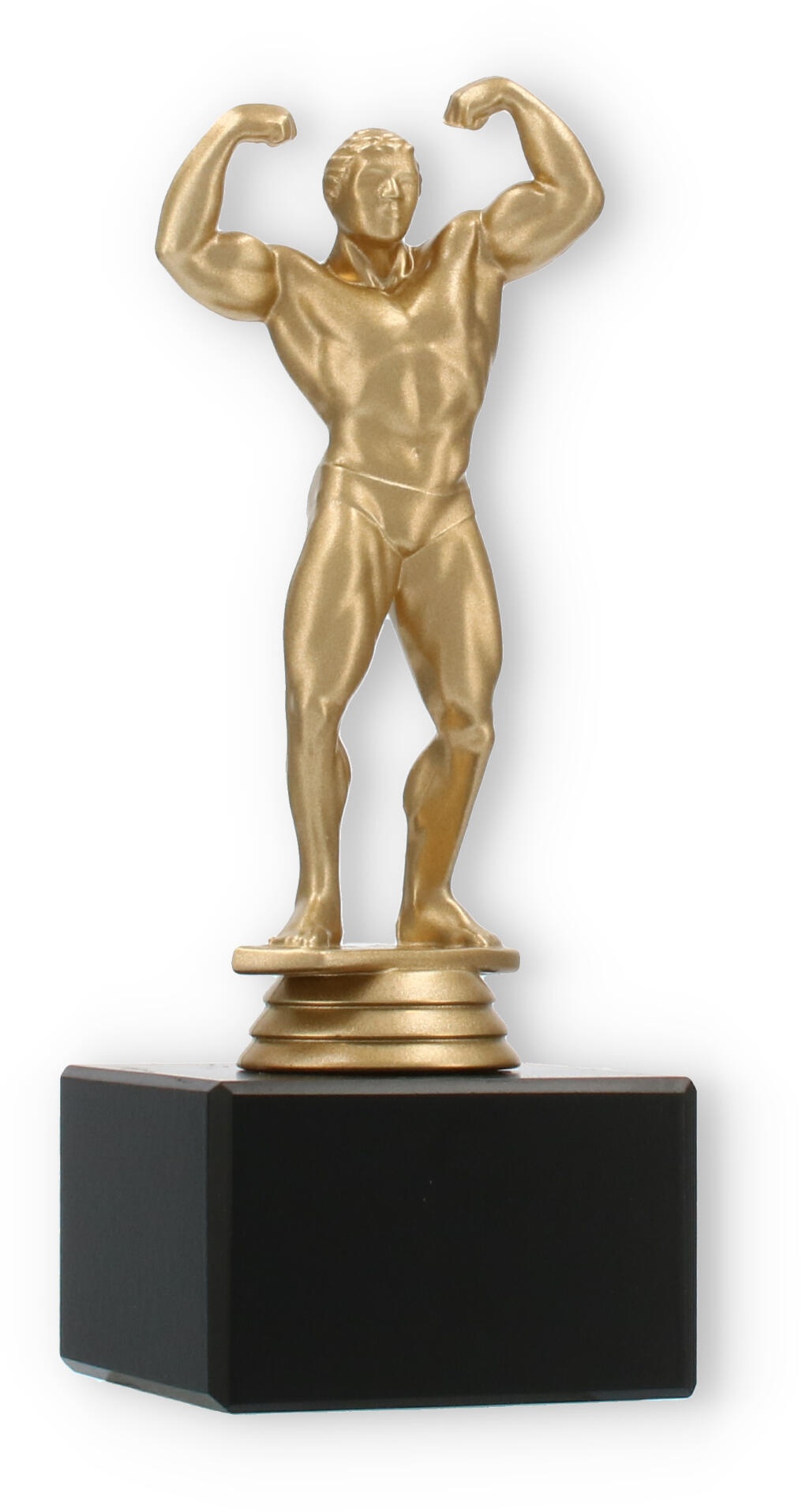 Pokal Kunststofffigur Bodybuilder goldmetallic auf schwarzem Marmorsockel 16,9cm