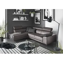 Ecksofa 3C CANDY "Greve modern und bequem, inkl. manueller Kopfteilverstellung, L-Form", grau, B:249cm H:79cm T:209cm, 100% Leder, Sofas, wahlweise mit motorischem Sitzvorzug