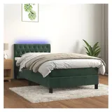 vidaXL Boxspringbett mit Matratze & LED Dunkelgrün 90x190 cm Samt