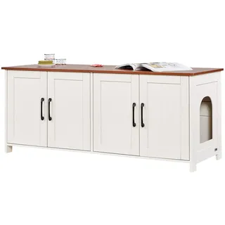 Vevor Katzenschrank, 1200x450x500 mm, Katzenklo Schrank mit 4 Türen & 2 Eingängen, Katzentoilette für den Innenbereich, Katzenhaus aus Holz, passend für die meisten Katzentoiletten, Braun & Weiß