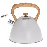 Luckyberg Moderne Wasserkessel Induktion Pfeifkessel aus Edelstahl, Teekessel für alle Kochplatten, Flötenkessel, Wasserkocher für Tee Kaffee, ca 3L, (Hell Grau)