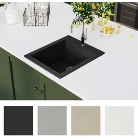 vidaXL Granitspüle Braelynn links Einbauspüle schwarz Handbetätigung 425 x 500 mm