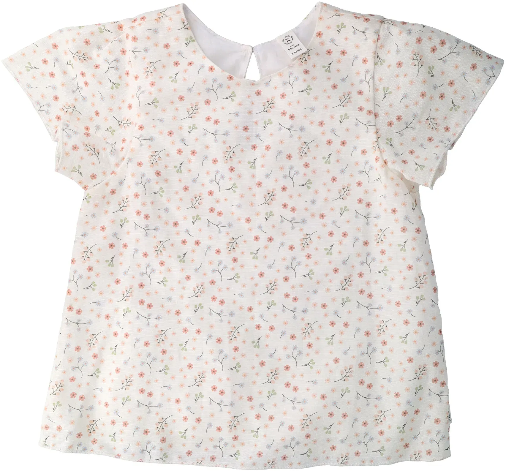 Kurzarmbluse MAXIMO, Damen, Gr. 110/116, rosa (wollweiß, blümchen), Web, Obermaterial: 100% Baumwolle, Blusen, Wollweiß mit Blümchen, Rundhalsausschnitt, Kleinkind, Mädchen