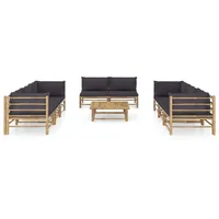 vidaXL 9-tlg Garten-Lounge-Set mit Dunkelgrauen Kissen Bambus