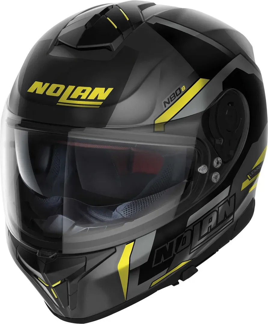Nolan N80-8 Wanted N-Com Helm, schwarz-grau-gelb, Größe 2XL für Männer