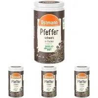 Ostmann Gewürze - Schwarze Pfefferflocken | Grober Pfeffer für intensiv-schwarfen Geschmack | Mit praktischem Streuaufsatz | 25 g in der Streudose (Packung mit 4)