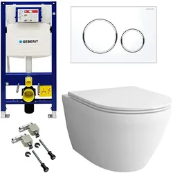 Alpenberger Toilette Komplettset | Spülrandlos Wand WC mit Geberit Vorwandelement WC Set | Spülkasten Bausatz Betätigungsplatte | Hänge WC mit WC Sitz