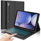 Tastatur für Samsung Galaxy Tab S10 Ultra/S9 Ultra 14.6 Zoll, Multi Touch Trackpad, 7 Farben Beleuchtete, QWERTZ Deutsche Magnetisch Abnehmbarer Bluetooth Tastatur für Galaxy Tab S10Ultra, Schwarz