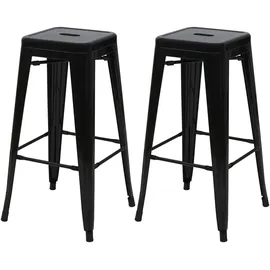 Mendler 2er-Set Barhocker Industriedesign stapelbar Metall  schwarz