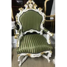 Casa Padrino Thron Sessel Polyester 141 x 0 x 0 cm Grün/Gold/Weiß