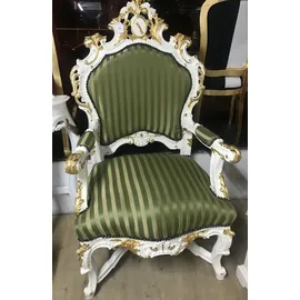 Casa Padrino Thron Sessel Polyester 141 x 0 x 0 cm Grün/Gold/Weiß