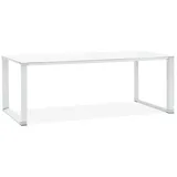 KADIMA DESIGN Schreibtisch Designer Bürotisch, Glas & Metall, Chromdetails, Moderner Arbeitstisch, Chromdetails, Kufengestell, Bodenschoner weiß 100 cm x 73 cm x 100 cm