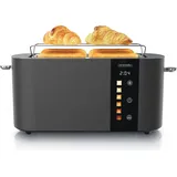 Arendo Toaster 4 Scheiben, Langschlitztoaster, Langschlitz, Edelstahl, 1500W, Display mit Restzeitanzeige, Brötchenaufsatz, Defrost Funktion, Wär... - Grau