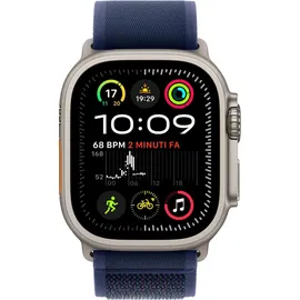 Apple Watch Ultra 2 GPS + Cellular 49 mm Titangehäuse natur, Trail Loop blau S/M