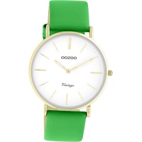 OOZOO Quarzuhr Oozoo Damen Armbanduhr Vintage Series, Damenuhr Lederarmband grün, rundes Gehäuse, groß (ca. 40mm) grün