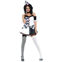 JADEO Kostüm Sexy Harlekin Damenkostüm Clown weiss-schwarz-rot weiß S