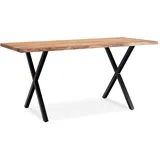 KADIMA DESIGN Bürotisch Massivholz Groß 160x80 Akazie Schreibtisch Goldbraun-Schwarz Baumkante Industrial Kreta Kollektion Kadima Design