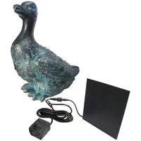 Arnusa Wasserspeier Solar Brunnen Ente 29,5 cm Wasserspiel mit Pumpe, Teichdeko Gartendekoration Tierfigur grau