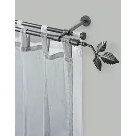 GARESA Gardinenstange GARESA "SHEET", grau (graphit), L:150cm Ø:16mm, Metall, Gardinenstangen, Vorhanggarnitur, verlängerbar, Knopf mit Blätter, ohne Ringe