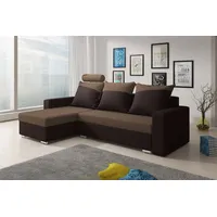 Fun Möbel Ecksofa Sofa NORA mit Schlaffunktion D/H Braun Ottomane Links - Schwarz