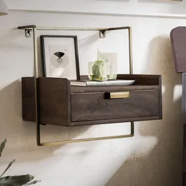 KADIMA DESIGN Nachtkonsole für Wandmontage 44x45x35 cm Mango Massivholz in Braun, Holz, Echtholz,Mangoholz, 1 Schubladen, Rechteckig,Rechteckig, Schlafzimmer, Nachttische