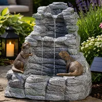 Festive Lights - Solar & Batterie Otters Falls Cascade Wasserbrunnen - Grauer Steineffekt Polyresin Outdoor Garten Ornament Dekoratives Wasserspiel
