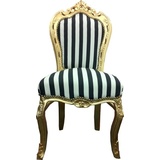 Barock Esszimmer Stuhl Schwarz / Weiß Streifen / Gold
