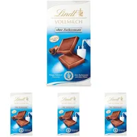 Lindt Schokolade Vollmilch ohne Zuckerzusatz | 100 g Tafel | Feinste und ohne Gluten | Schokoladengeschenk (Packung mit 4)