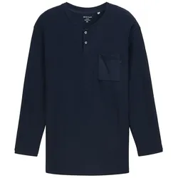 TOM TAILOR Herren Plus Size - Henley Langarmshirt, blau, Uni, Gr. 4XL