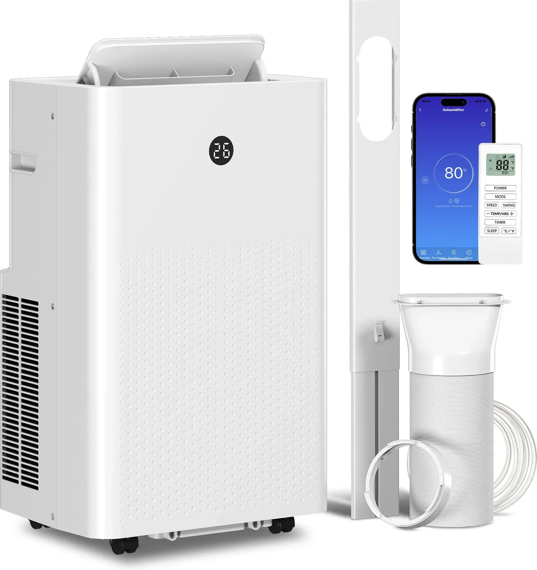 HOMCOM Mobiles Klimagerät mit Abluftschlauch 12.000 BTU 3,5 kW, 4-in-1 Mobile Klimaanlage mit Entfeuchten, Kühlen, Ventilieren, Schlafmodus, WiFi, Sprachfernbedienung, Timer, für Räume bis 35m2   Aosom