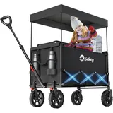 Sekey XXL Bollerwagen Faltbar Kinder 150L 150KG, Faltbarer Bollerwagen mit Dach Klappbarer Handwagen mit Sonnenschutz für Ausflug Strand Camping, Dach-S 4018, Schwarz