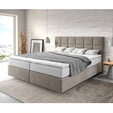 DeLife Boxspringbett Dream-Fine 180x200 cm Mikrofaser Beige mit TFK Matratze und Visco Topper