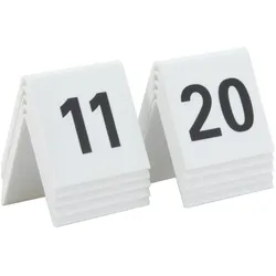 Securit® Tischnummern von 11-20 - Weiße Acrylstandards mit schwarzen Ziffern - 10er Set