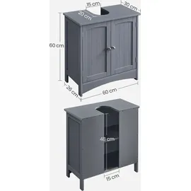 VASAGLE Waschbeckenunterschrank 2 Fächer 60 x 60 x 30 cm Grau